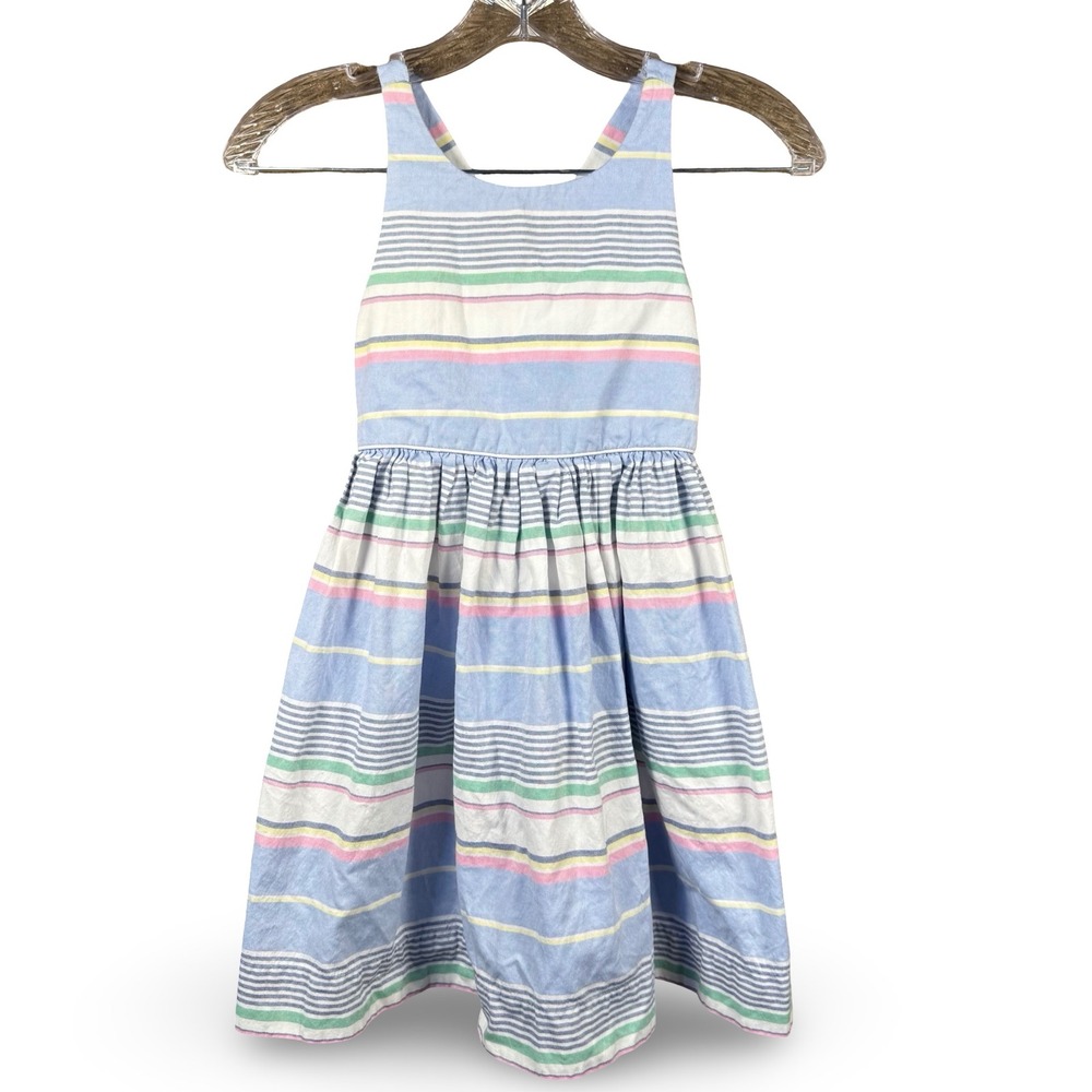 Polo Ralph Lauren Dress Little Girls Size 6 Pastel Stripes Blue Pink White